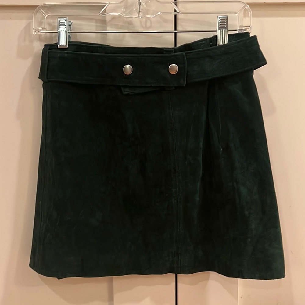 Zara Women, faux suede dark green mini skirt with belt